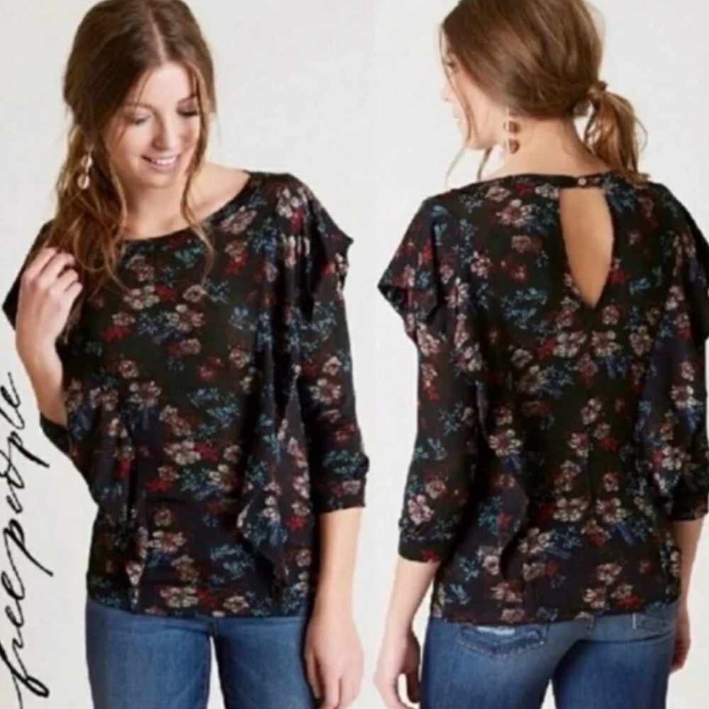 Free People Boho Floral Long Sleeve Top Blouse Size XS